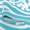 thumbnail image 6 of 4x6 Waterproof, Reversible Plastic Straw Outdoor Rugs for Patios | Also for Camping, RV, Deck, Porch, Balcony, Camp, Patio | Aqua, Damask | Size: 3'9'' x 5'11'', 6 of 7