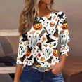 thumbnail image 2 of Womens Halloween Shirts Funny 3/4 Sleeve T Shirts Horror Pumpkin Witch Hat Printed Tops Spooky Round Neck Pullover Holiday Three Quarter Length Blouses, 3XL, 2 of 5