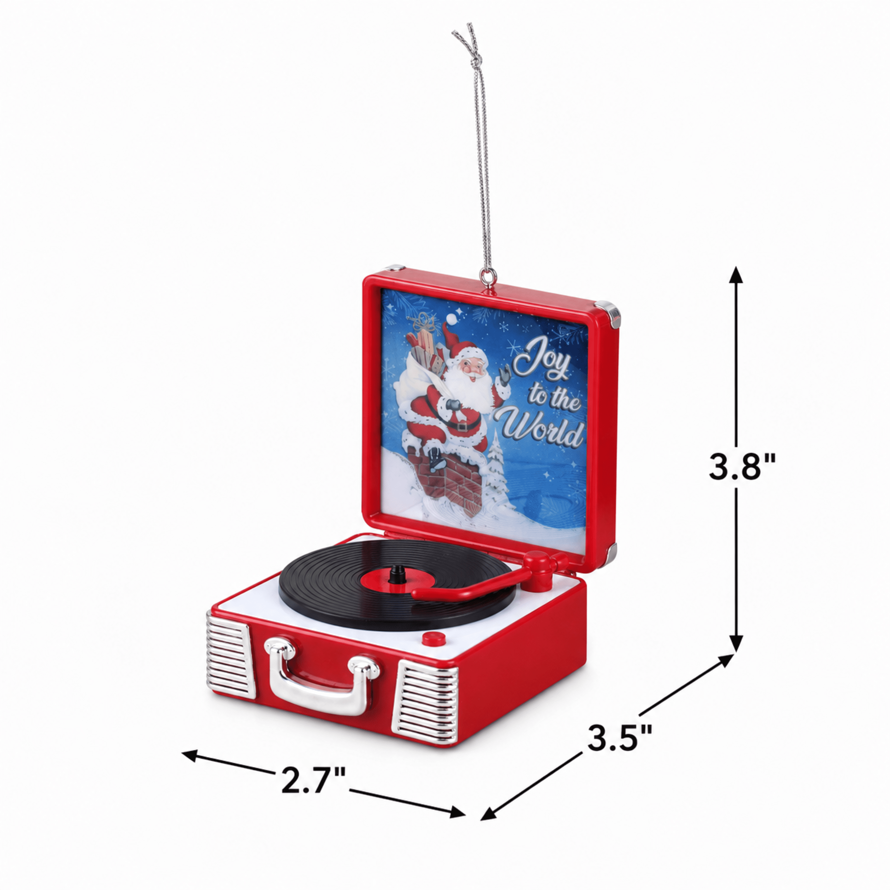 Mr. Christmas 3.8" Retro Vinyl Record Player Ornament, Red
