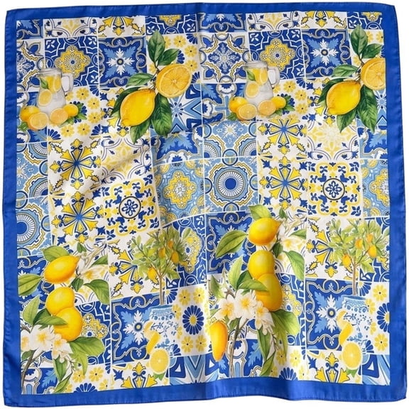Vjnyvs Lemon Print Silk Feeling Square Scarf, Lightweight Head Neck Scarf for Women Hair Handbag Accessory