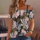 thumbnail image 1 of ICHUANYI Clearance Women's Printing Off-The-Shoulder Halter Short Sleeve Button-Up Top Blouse(Gray, S) ICHUANYI WER2023080907618, 1 of 5