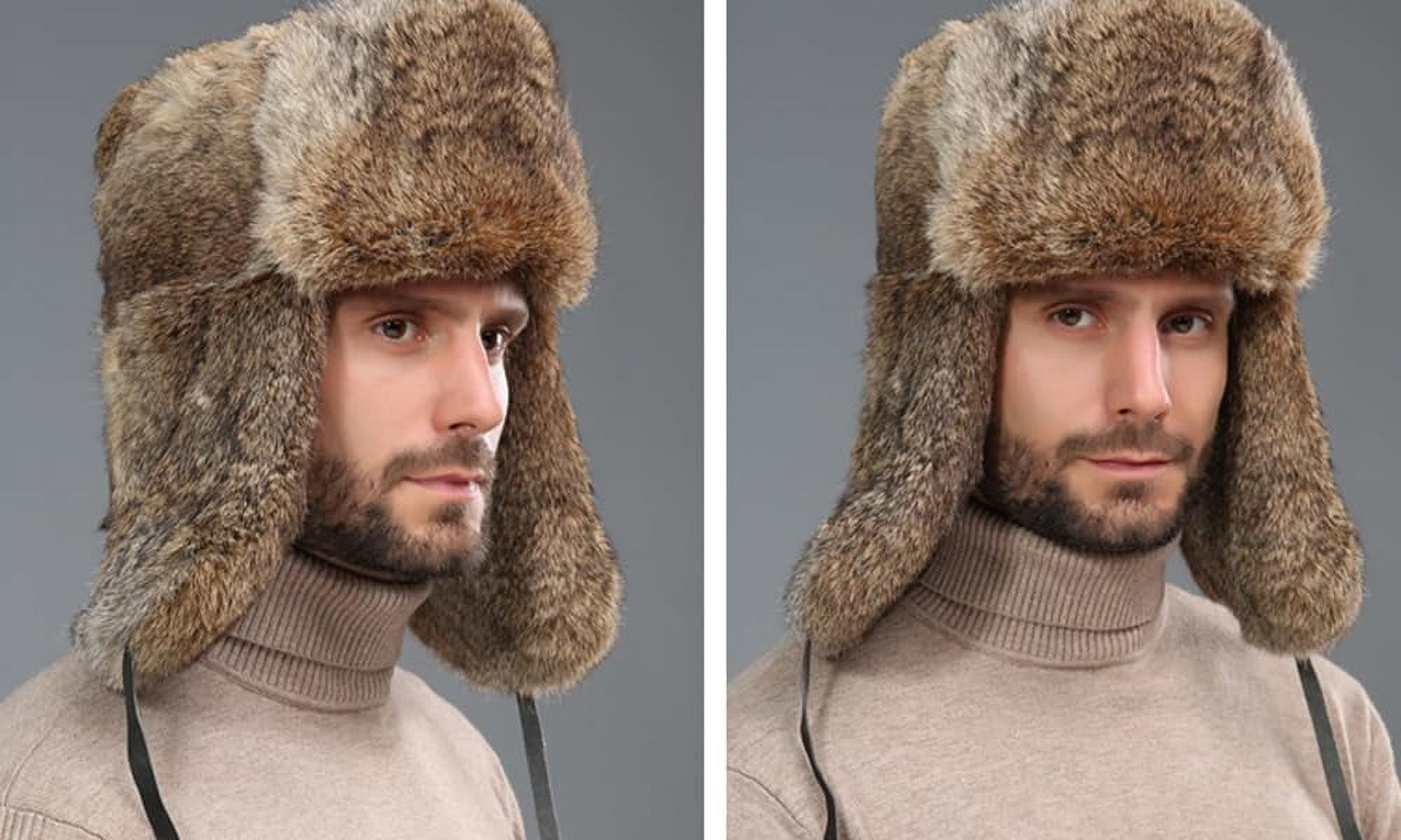 Earflap Trapper Hat for Winter Aviator Windproof Hat Ski Trooper Hat Cap Faux Rabbit Fur Cap for Men Women