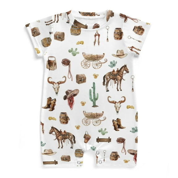 Western Cowboy Baby Romper Casual Summer Clothes Infant Baby Boy Girl Horse Hat Boots Cactus Short Sleeve Jumpsuit Playsuit One Piece Outfit