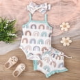 thumbnail image 3 of HESHENG Newborn Baby Girls Floral Summer Outfits Sleeveless Sling Romper Tops + Ruffle Shorts + Headband Clothes Set, White 0-3M(70), 3 of 9
