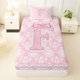 thumbnail image 3 of Manfei Pink Princess Bow Letter F Twin Sheet Sets for Girls, Boho Damask Flower Bedding, 3 Pieces, 3 of 5
