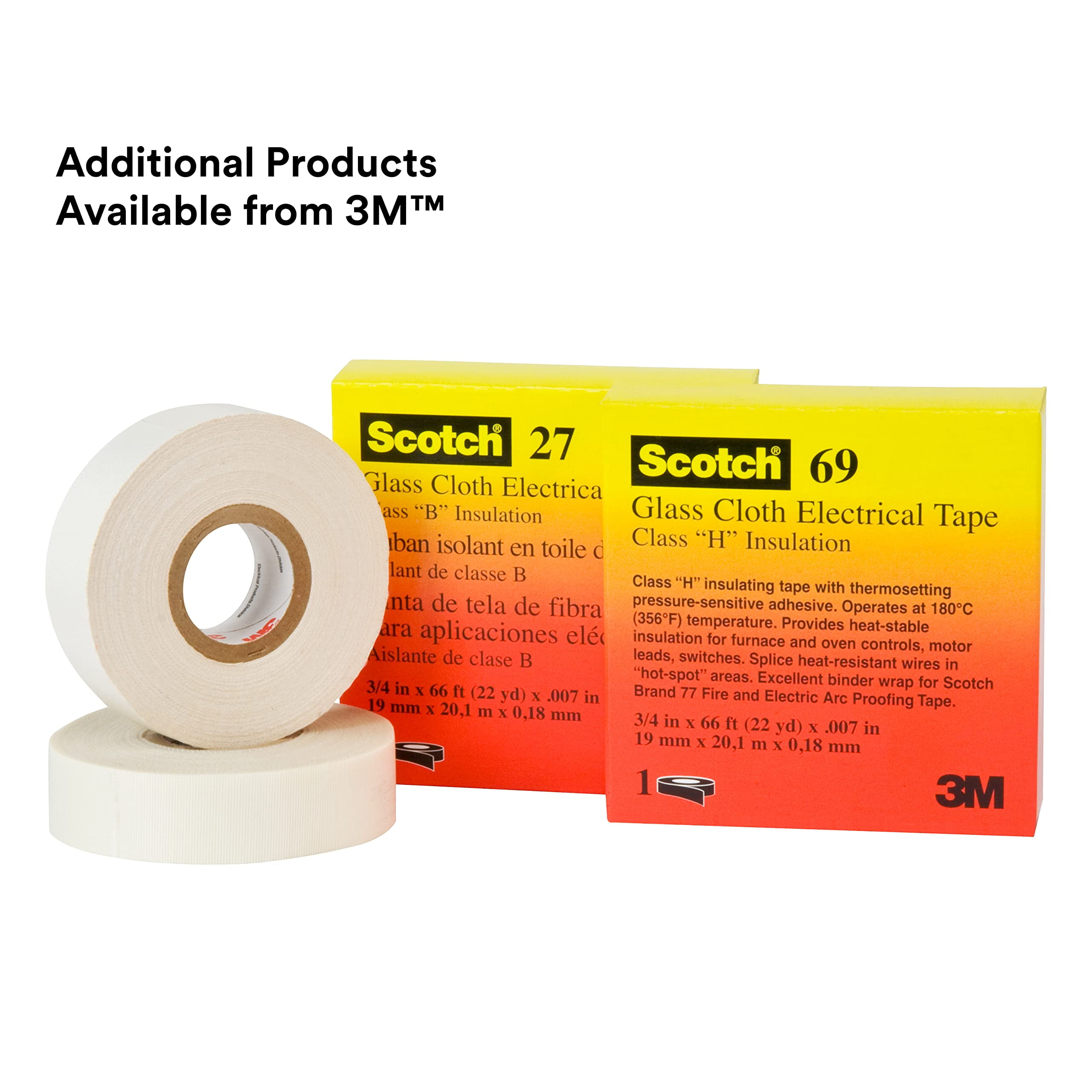 3M Glass Cloth Electrical Tape 27, 3/4 in x 66 ft, 1 Roll