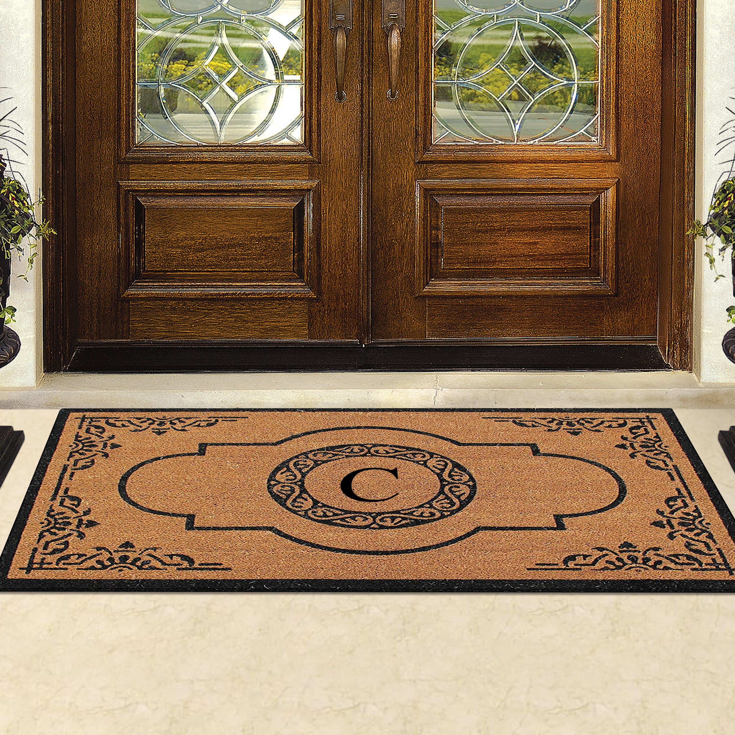 A1 Home Collections 36"x72" Natural Coir Monogrammed Doormat with PVC Backing, Heavy Duty Anti-Shed Front Door Mat, Easy to Clean