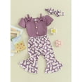thumbnail image 3 of vera natura Baby Girls Spring Outfits Short Sleeve Bow Front Romper + Flare Pants + Headband Set Clothes, 3 of 9