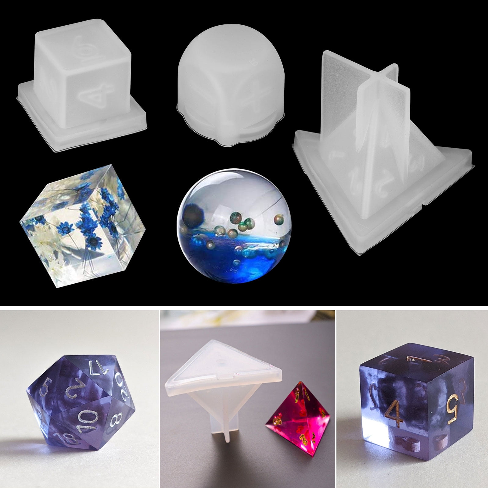SMI 7 Styles Silicone Resin Casting Mold Epoxy Resin Dice Molds, Polyhedral  Game Digital Letter 3D Silicone Moulds for DIY Decor - AliExpress