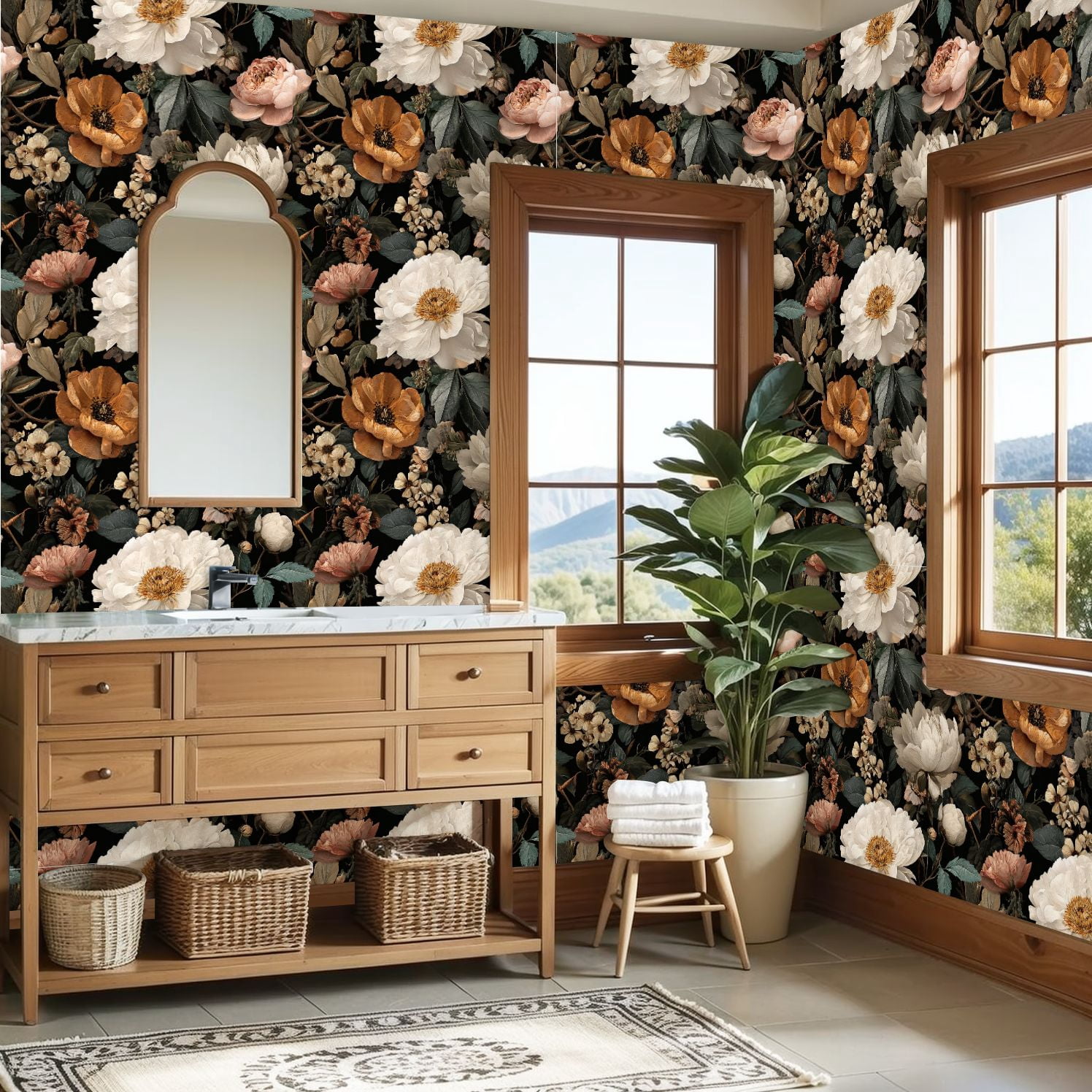 Peel and Stick Wallpaper Vintage Floral Peonies Blossoms Elegant Botanical Wall Mural 23.6in x 9.8ft Self Adhesive Removable Wall Paper Renter Friendly Wallpaper for Girls Women Bedroom Livingroom