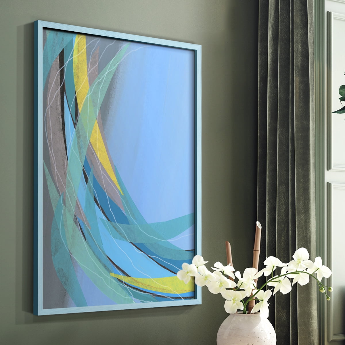 Circulating Flow I Framed Print in Blue Solid Wood Framed Print No Nail Hanging