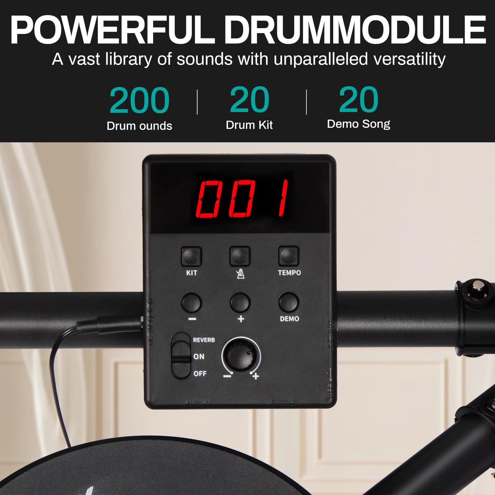 AODSK Electric Drum Set for Beginners with 4 Quiet Pads – 200+ Sounds, 2 Switch Pedals, Foldable Frame, Includes Throne, Sticks & Headphones