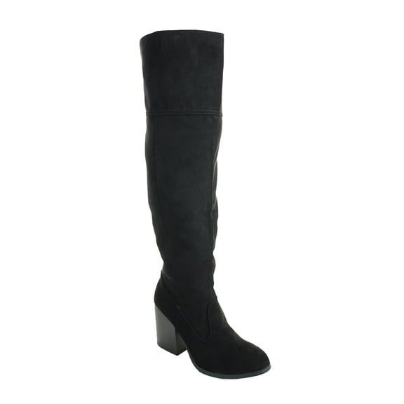Qupid Womens Faux Suede Knee High Almond Toe Fringe Stiletto Boot Dark Ru