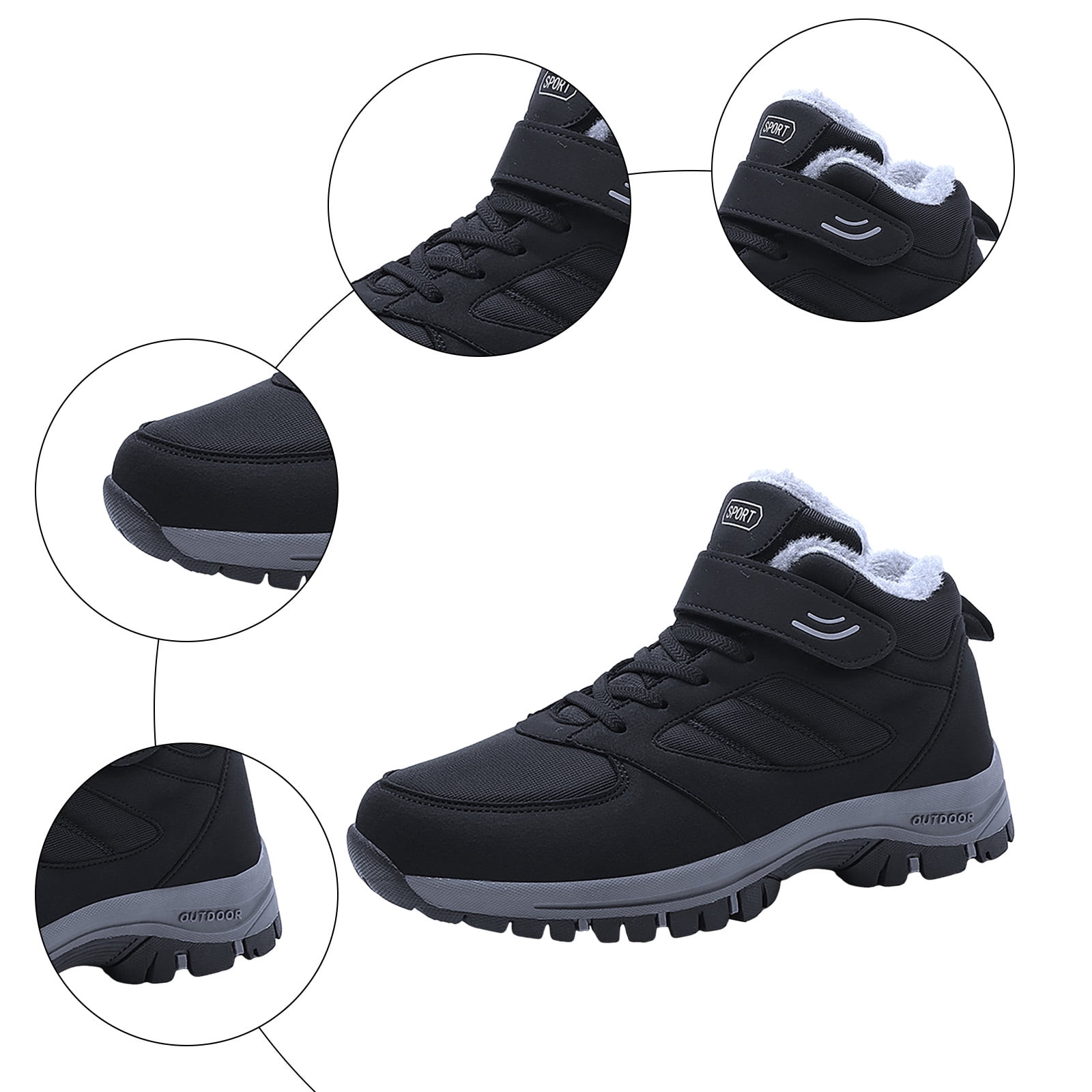 Waterproof Snow Boots for Women Men Outdoor AntiSlip Trekking Hiking Shoes Lace up Hook and Loop Plush Lined Winter Booties Black 8