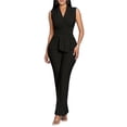 thumbnail image 3 of Women'S 2 Piece Outfit V Neck Asymmetrical Sleeveless Ruched T Shirt and Pants Going Out Set Black XL, 3 of 8