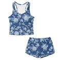 thumbnail image 4 of Xoenoiee Blue Rose Flower Print Girls Tankini Swimsuit 2 Piece Bathing Suits Swimwear for Girls Round Neck Swim Tank Top with Bottoms, 12-13 Years, 4 of 7