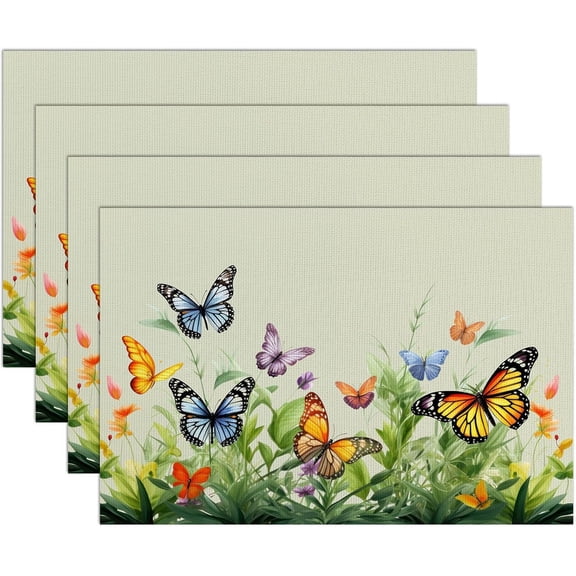 Table Placemats Set of 4,Washable Wipeable PVC Vinyl Woven,Heat Resistant Placemats for Dining Tables,11.7x17.5 Inch Place Mats Indoor Set of 4,Floral Butterfly