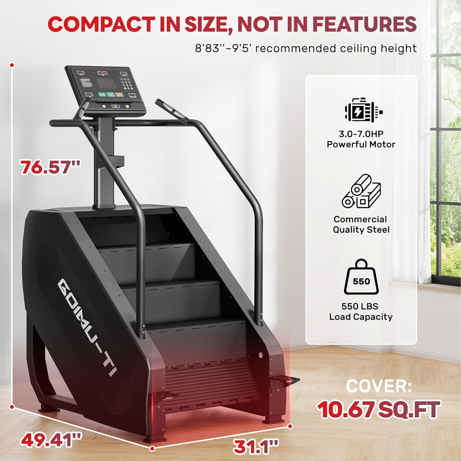 Stair Stepper Machine, 550Lbs Commercial Grade Stair Climber for Home with 15 Resistance Level and LED Screen, Stepmill Exercise Machine for Full Body Workouts, 24-164 Steps/Min