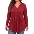 thumbnail image 2 of WellSize Plus Size Blouses for Women V Neck Curved Hems Tunic Tops Casual Long Sleeve Botton Fall Shirts, 2 of 7