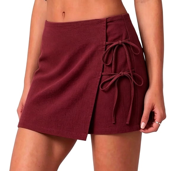 Sokhug Womens Workout Shorts Cotton Linen High Waist Side Tie Wrap Lightweight Breathable Casual Daily Wear Short
