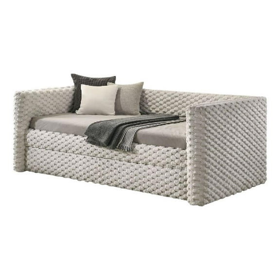 Sely Daybed w Pull Out Trundle- Faux Marble Top- Beige Upholstery