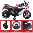 thumbnail image 4 of Moto Montable Eléctrica Deportiva 2 Ruedas para Niños Luz Bluetooth Dos Baterias 6V con Cargador Soporta Hasta 30kg - Rosa, 4 of 8