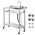 thumbnail image 1 of KFFKFF Évier Utilitaire en Acier Inoxydable, Évier de Cuisine Commercial à Bol Unique Roulant avec Roues, Robinet et Tuyau d'Eau Chaude et Froide, Établi de Bassin Utilitaire, 1 of 9
