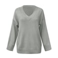 thumbnail image 4 of FAOWME Women Knitted Sweater Long Sleeve V Neck Solid Color Casual Loose Fashion Warm Pullover For Daily Wear Grey S, 4 of 5