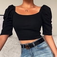 thumbnail image 5 of QLEICOM Womens Summer Tops Oversized T-shirts Slim Fit Comfortable Short Sleeve Solid Color Round Neck Casual Loose Tunic Tank Tops Women Shirts Blouses Black S, 5 of 6