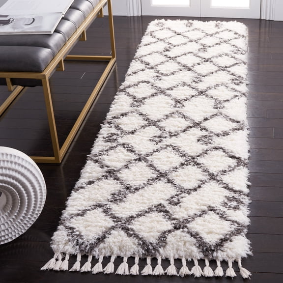 Safavieh Flokati Chelsey Aztec Polyester Shag Runner Rug, Ivory/Dark Gray, 2'2" x 8'