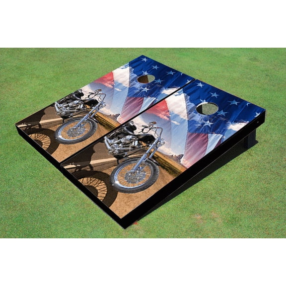 Motorcycle Desert and American Flag Cornhole Board Set
