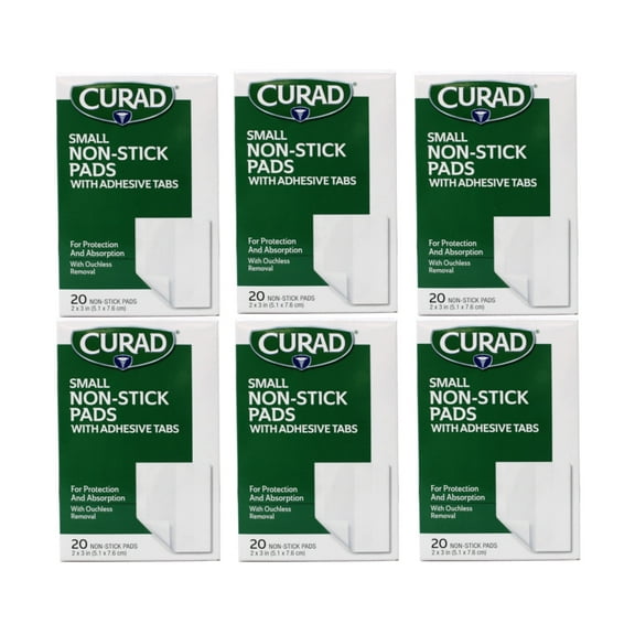 Curad Small Non-Stick Pads With Adhesive Tabs 2 Inches X 3 Inches 20 Each - 6 Pack