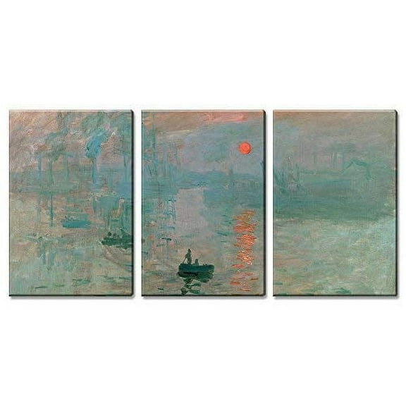 wall26 3 Panel Canvas Wall Art - Impression, Sunrise by Claude Monet - Giclee Print Gallery Wrap Modern Home Art Ready to Hang - 24"x36" x 3 Panels
