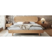 King Size Bamboo Platform Bed with Round Shape Headboard and Little Footboard, Solid Bamboo-made Bed Frame with Support Slats, Full/Queen/King Bed Frame for Bedroom, Guest Rooms, Dorms, Natural