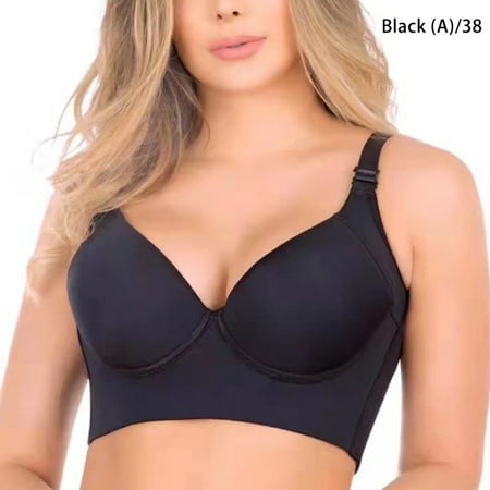 justharion Women Deep Cup Bra Seamless Fat Shapewear Bras Back Closure Full  Coverage Brassiere Gym Fitness Underwear Plus Size Black A 38 