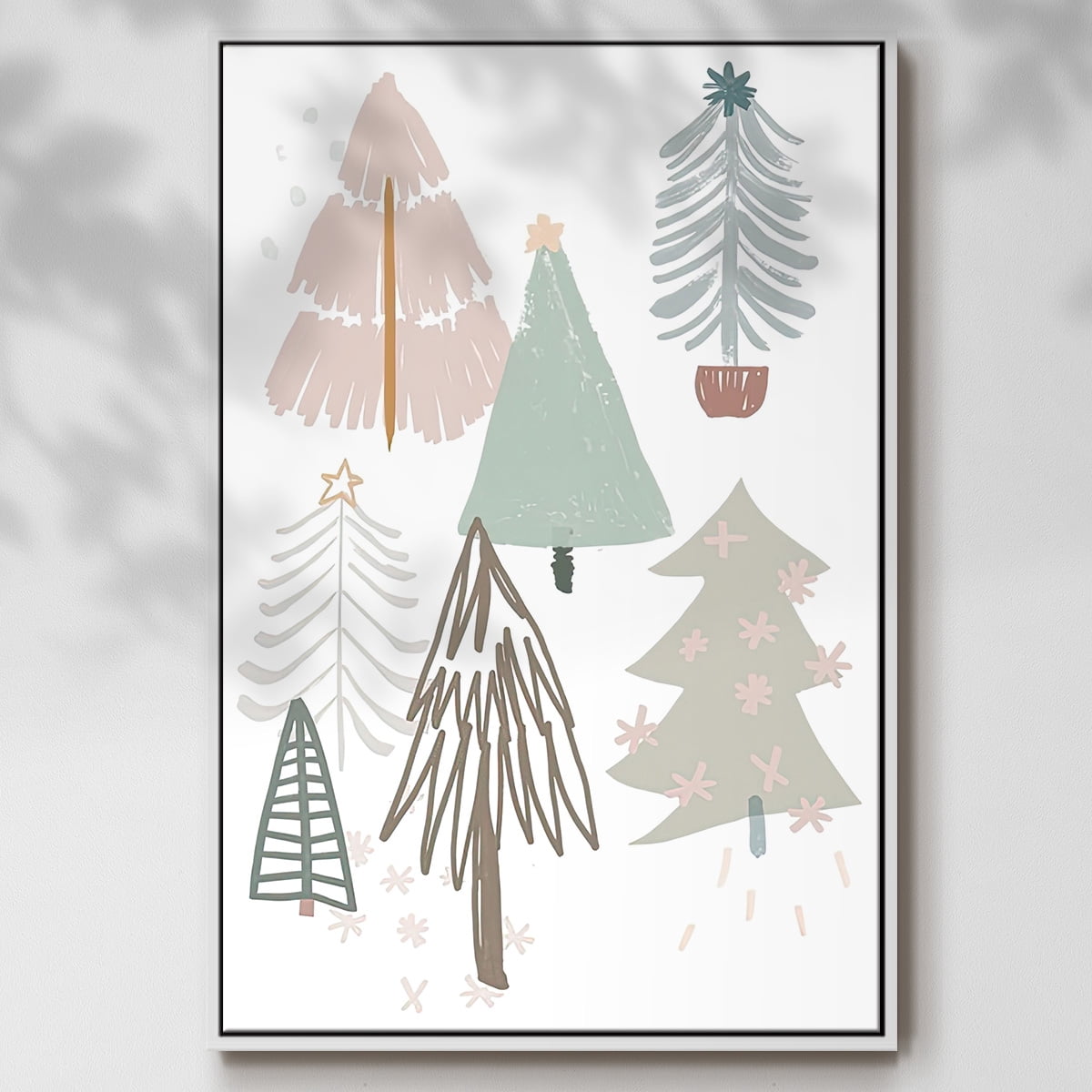 Christmas Tree Sketchbook Collection B - Framed Gallery Wrapped Holiday Canvas - 27 x 41 - White Frame