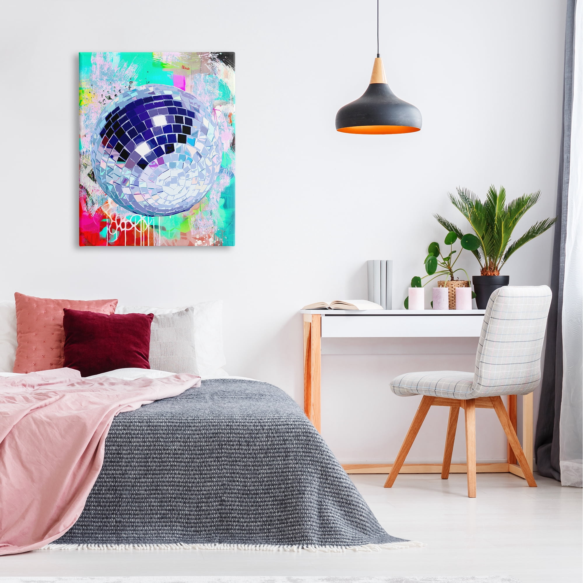 Stupell Industries Disco Ball on Graffiti Abstract Painting Gallery Wrapped Canvas Print Wall Art, 30 x 40