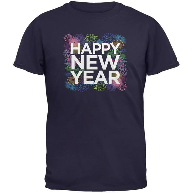 Happy New Year Fireworks Navy Adult T-Shirt