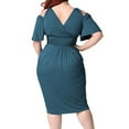 thumbnail image 6 of Uhndy Women Plus Size Sexy Stretch Dress Off Shoulder Wrap Sweetheart Party Midi Dresses Comfort Soft Short Sleeve Pleted Belt Dress green 4XL, 6 of 6