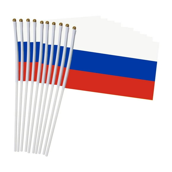 10pcs 14*21cm Flags Russian Patriot National Flag Russia Flying Flag Banner With Plastic Flagpoles Hand Waving Flags