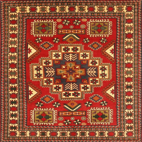 Ahgly Company Machine Washable Indoor Square Traditional Red Area Rugs, 8' Square