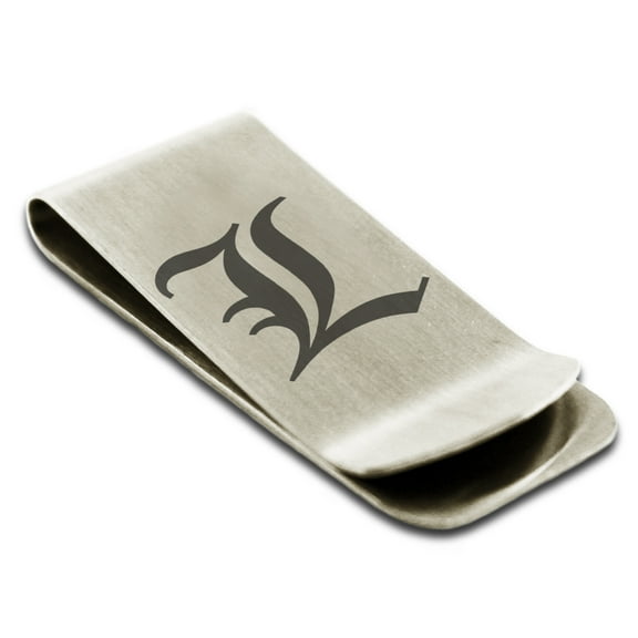 Stainless Steel Letter L Initial Old English Monogram Engraved Engraved Money Clip Credit Card Holder