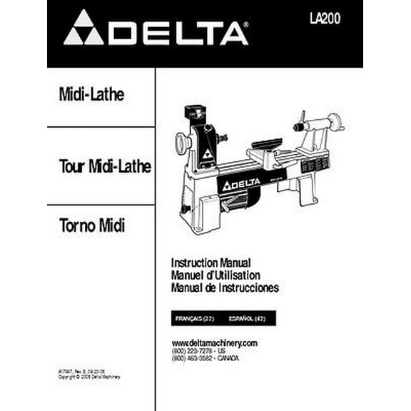 Instruction Manual ONLY for Delta LA200 Midi-Lathe Instruction Manual REPRINT