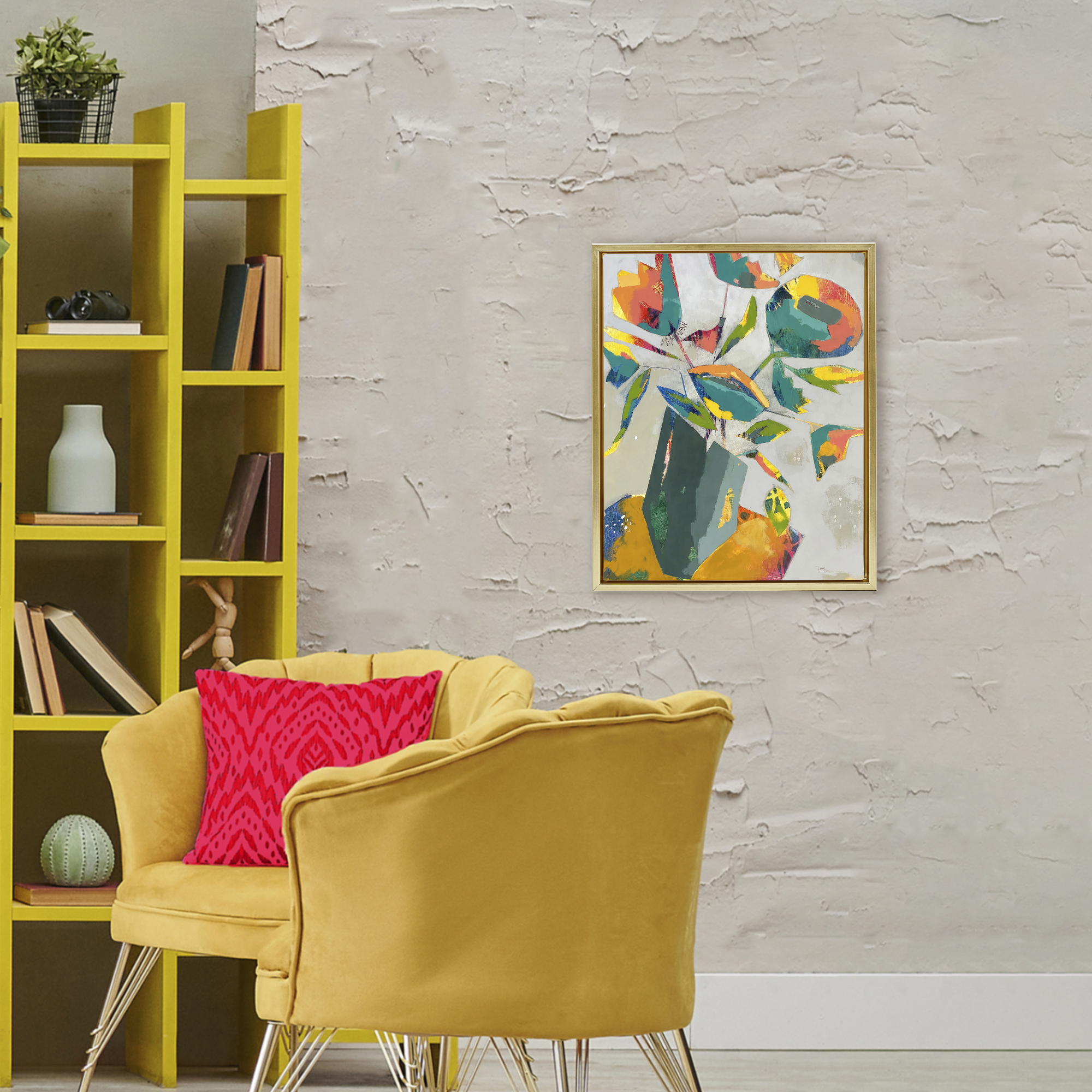 Mischief & Merrymaking Abstraction Gold Framed Floater Canvas Wall Art, design by Dianna Fritzler