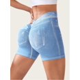 thumbnail image 2 of Women Sexy V Waist Denim Print Biker Shorts Back Ruched Butt Lifting Stretch High Waist Yoga Workout Athletic Shorts, 2 of 6