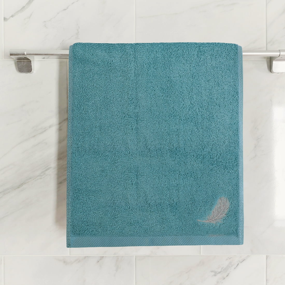 Unique Bargains Embroidered Cotton Hand Towels Set of 2 16 x 28 Inch Teal Blue