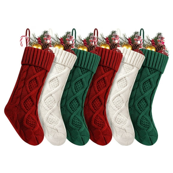 Fesciory Christmas Stockings, 6 Pack 18" Large Knit Stocking & Decor for Family Holiday Xmas Party Gift, Burgundy&Ivory&Green