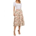thumbnail image 2 of Falda Floral Chic para Mujeres con Cintura Alta Elástica, Longitud hasta el Tobillo, Falda de Gasa en A, Talla L, Albaricoque, 2 of 6