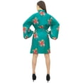 thumbnail image 2 of Bimba Women Floral Print Robe With Belt Teal Green Kimono Sleepwear Cover Up - 20, 2 of 3