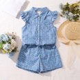 thumbnail image 2 of Glisme Girls Dresses Summer Large Size Blouse With Flared Collar And Denim Like Fabric Flowing Skirt And Floral Print Printed Blouse Set With Elastic Waist Short Pants Blue Sundress Size 9-10 Years, 2 of 9